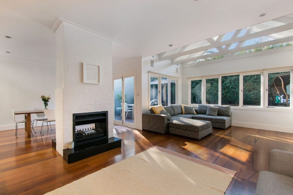 Custom Living Room with Crown Moulding Trim and Build in Fireplace - Home Renovation San Jose